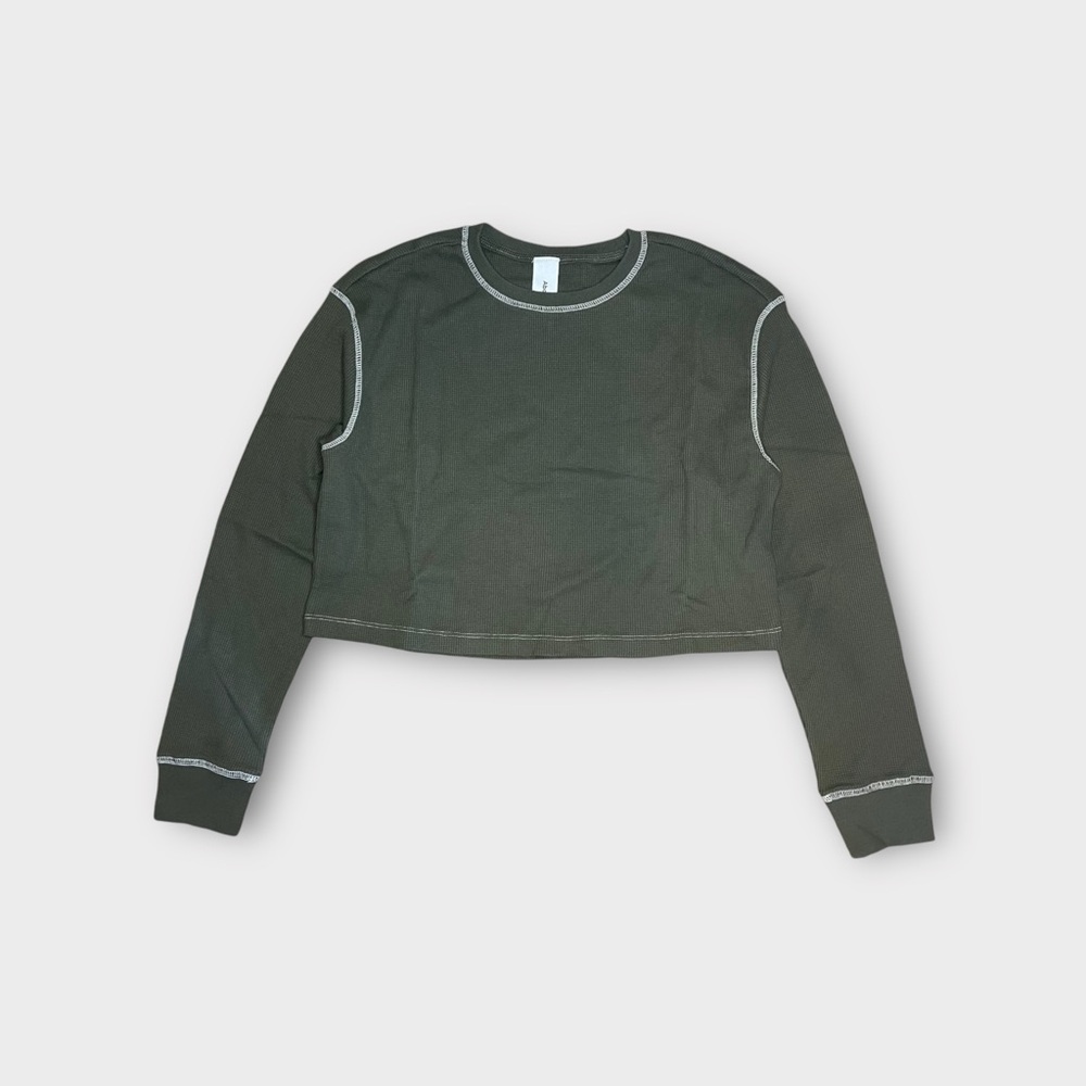 Abound Green Ribbed Long Sleeve Cropped Top